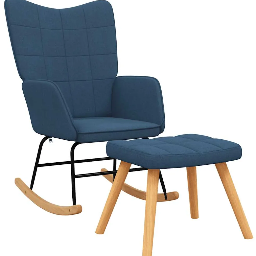 vidaXL Schommelstoel met voetenbank stof blauw