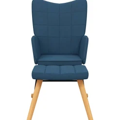 vidaXL Schommelstoel met voetenbank stof blauw