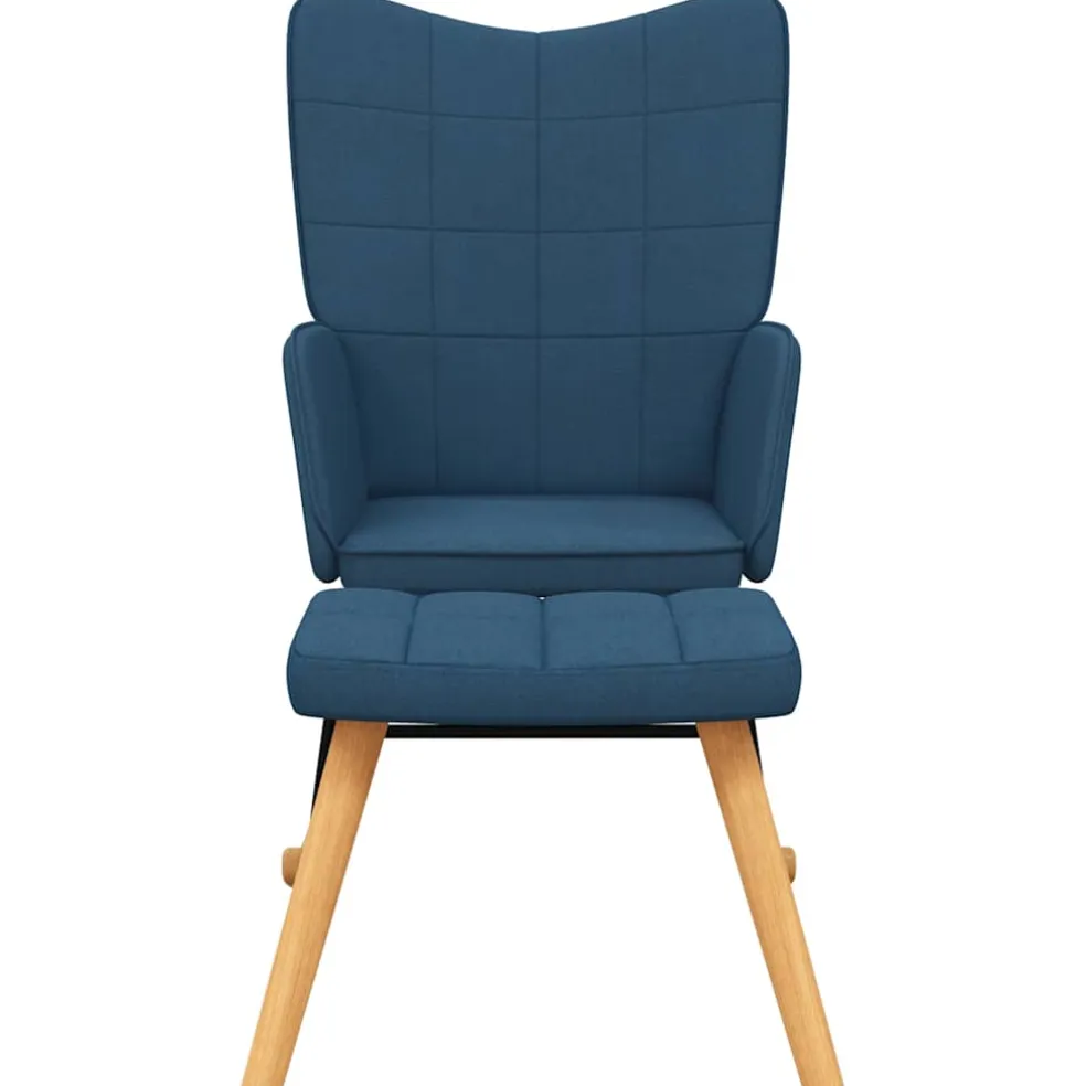 vidaXL Schommelstoel met voetenbank stof blauw