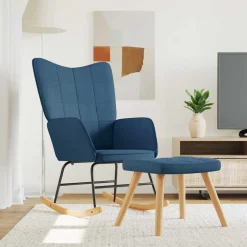 vidaXL Schommelstoel met voetenbank stof blauw