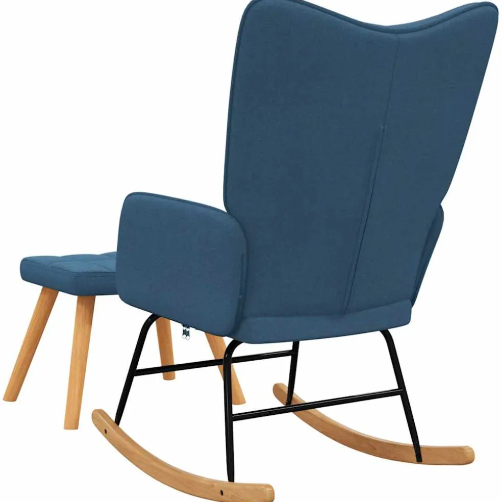 vidaXL Schommelstoel met voetenbank stof blauw