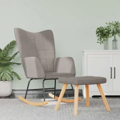 vidaXL Schommelstoel met voetenbank stof taupe