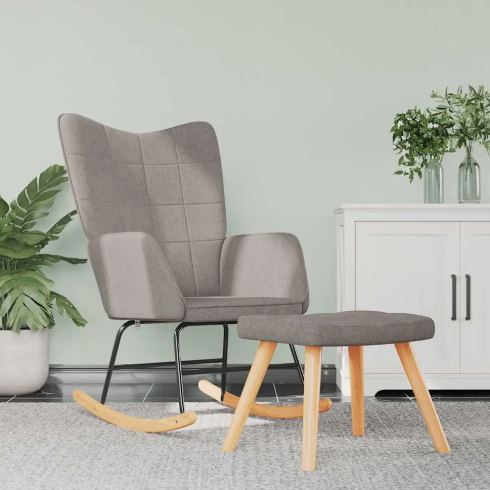 vidaXL Schommelstoel met voetenbank stof taupe
