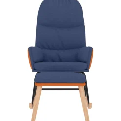 vidaXL Schommelstoel met voetenbank stof blauw