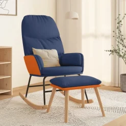 vidaXL Schommelstoel met voetenbank stof blauw