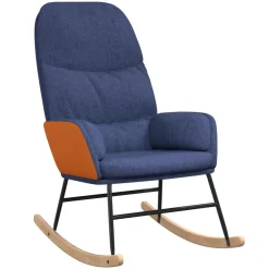 vidaXL Schommelstoel met voetenbank stof blauw