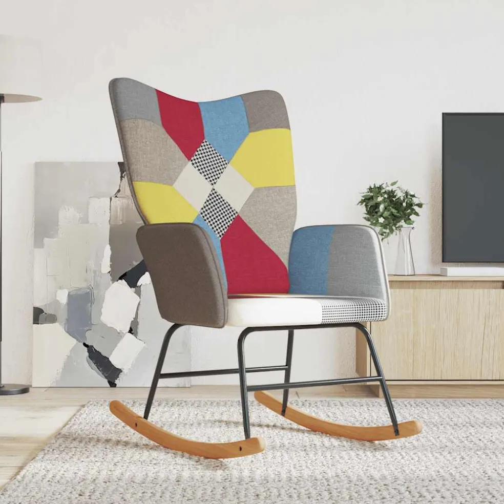 vidaXL Schommelstoel patchwork stof
