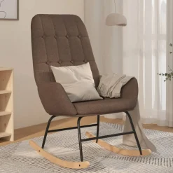 vidaXL Schommelstoel stof taupe