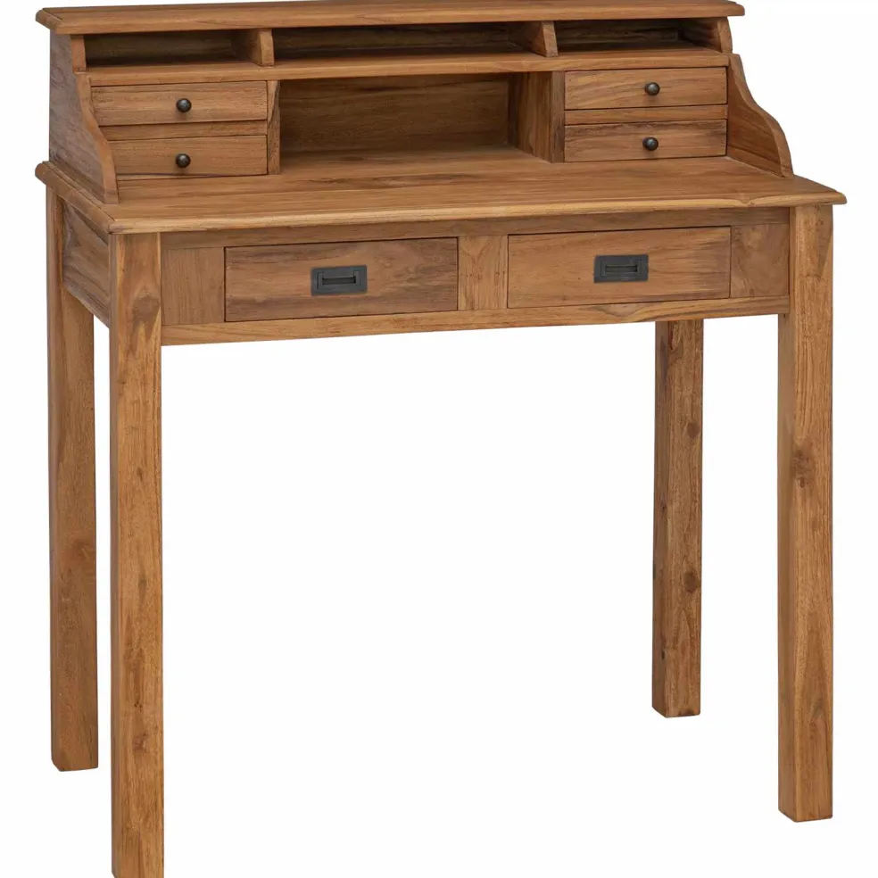 vidaXL Schrijfbureau Naturel 89,5 x 49,5 x 100 cm Massief Teakhout
