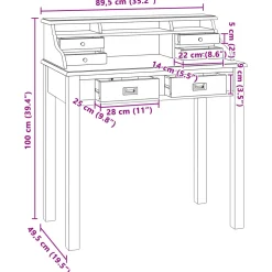 vidaXL Schrijfbureau Naturel 89,5 x 49,5 x 100 cm Massief Teakhout