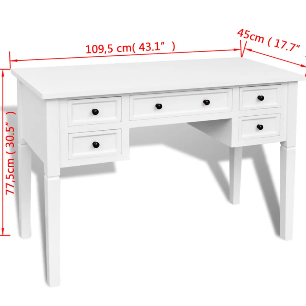 vidaXL Schrijftafel met 5 lades wit