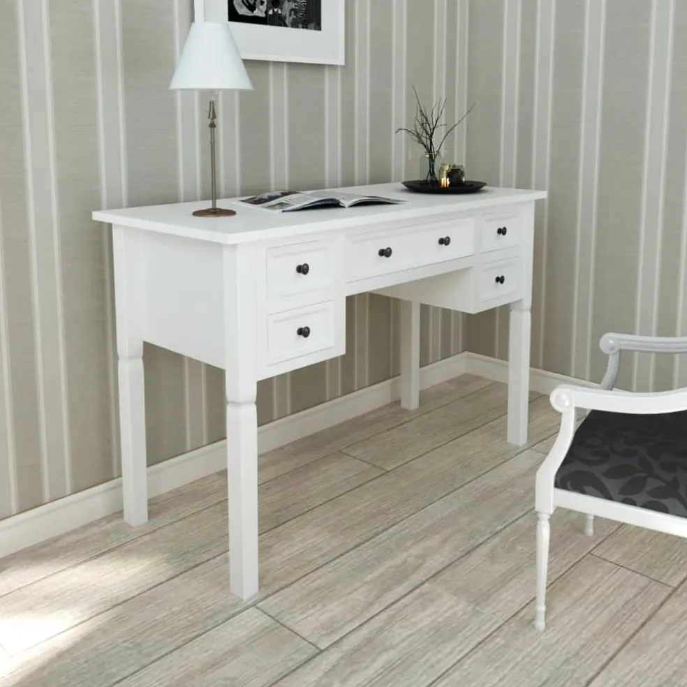 vidaXL Schrijftafel met 5 lades wit