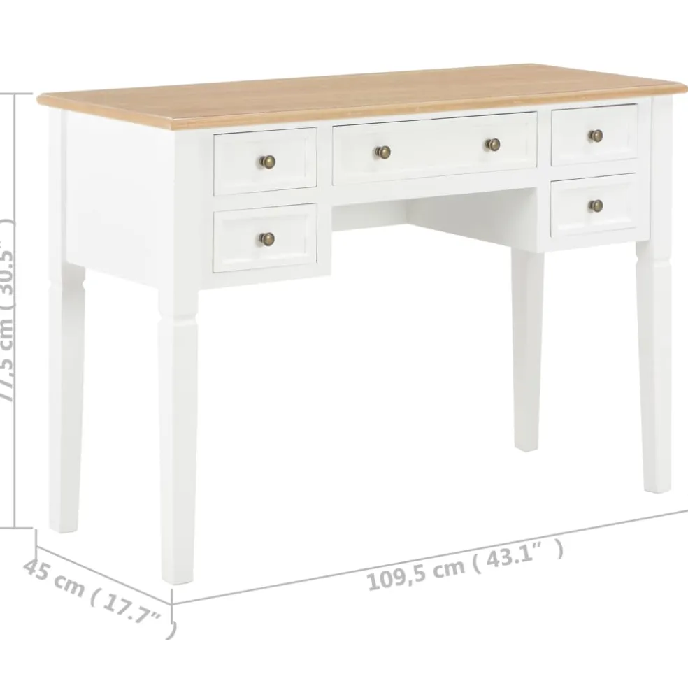 vidaXL Schrijftafel 109,5x45x77,5 cm hout wit