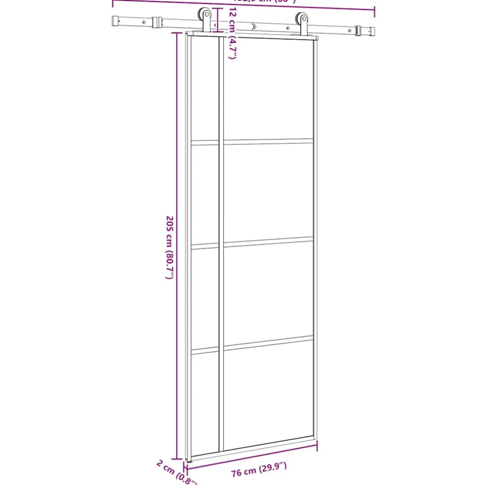 vidaXL Schuifdeur met beslag 76x205 cm ESG-glas en aluminium