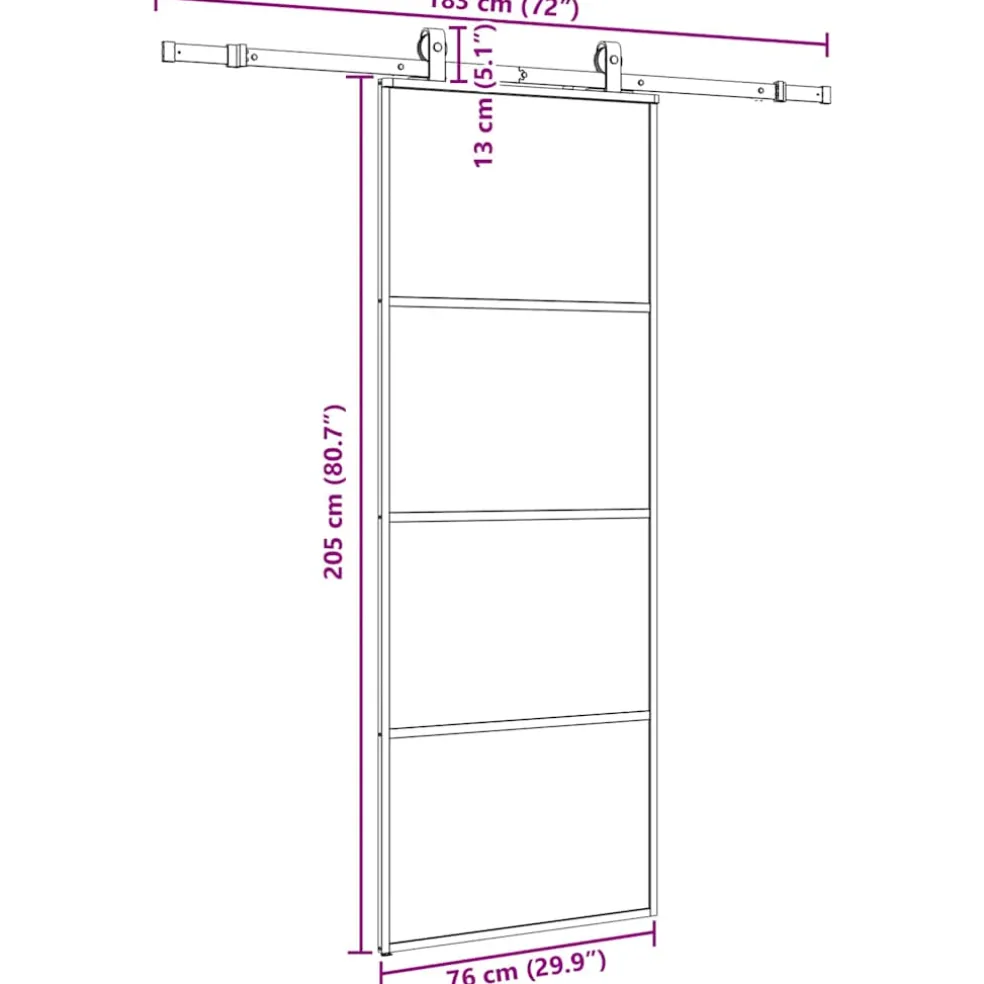 vidaXL Schuifdeur met beslagset 76x205 cm ESG glas zwart