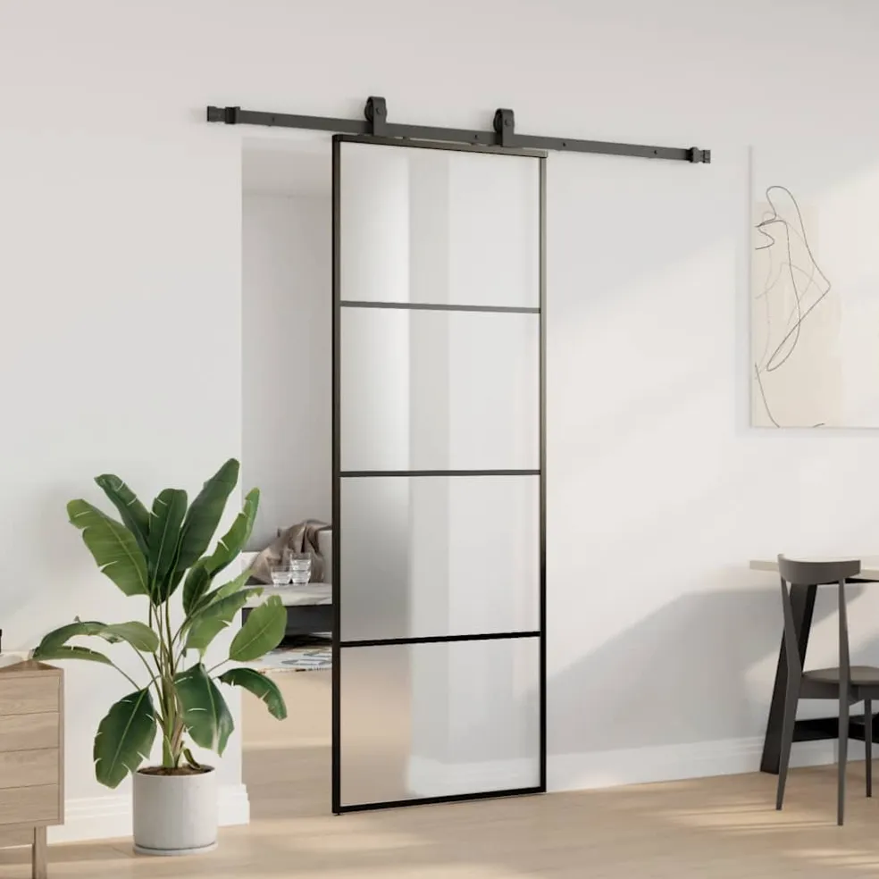 vidaXL Schuifdeur met beslagset 76x205 cm ESG glas zwart