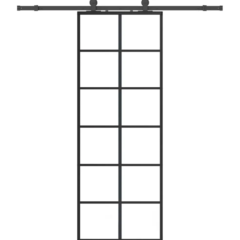 vidaXL Schuifdeur met beslagset 76x205 cm ESG glas zwart