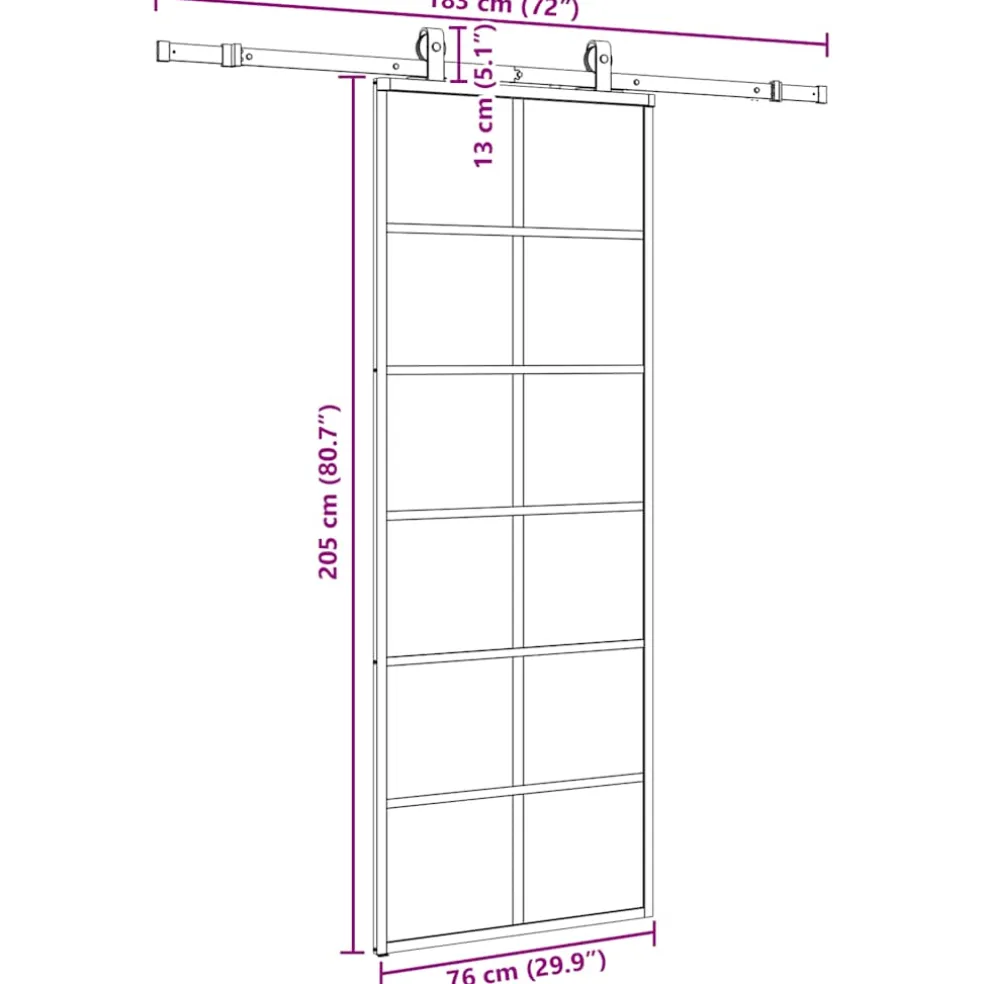 vidaXL Schuifdeur met beslagset 76x205 cm ESG glas zwart