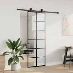 vidaXL Schuifdeur met beslagset 76x205 cm ESG glas zwart