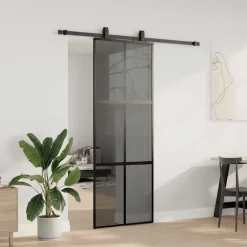vidaXL Schuifdeur met beslagset 76x205 cm gehard glas zwart