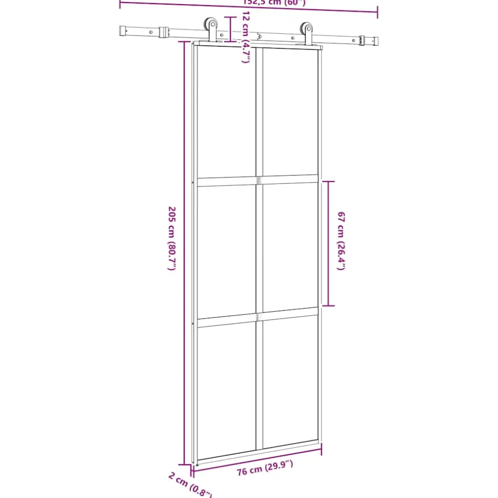 vidaXL Schuifdeur met beslag 76x205 cm gehard glas en aluminium