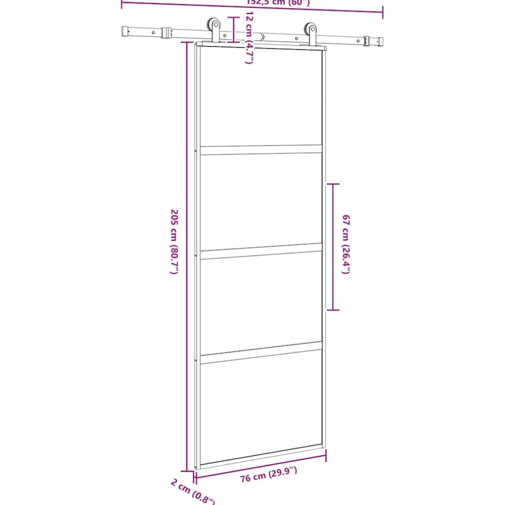 vidaXL Schuifdeur met beslag 76x205 cm gehard glas en aluminium