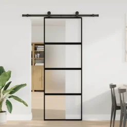 vidaXL Schuifdeur met beslag 76x205 cm gehard glas en aluminium