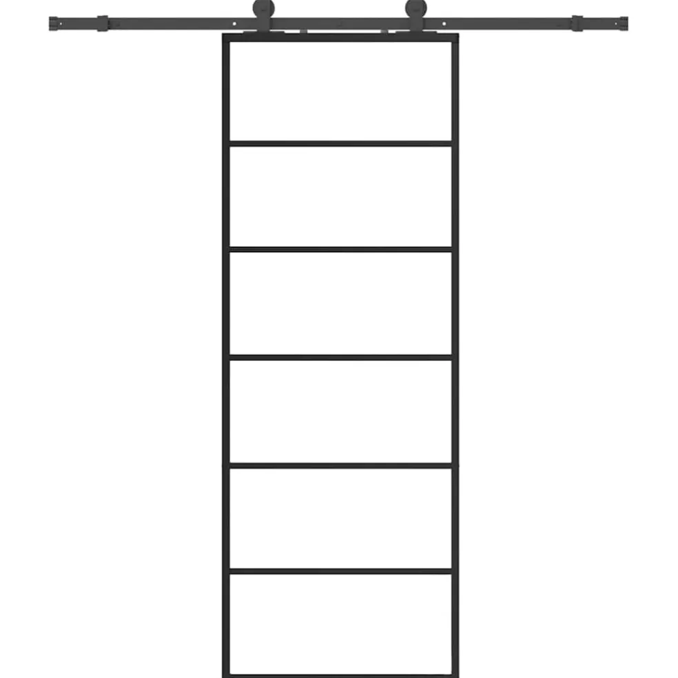 vidaXL Schuifdeur met beslagset 76x205 cm ESG glas zwart
