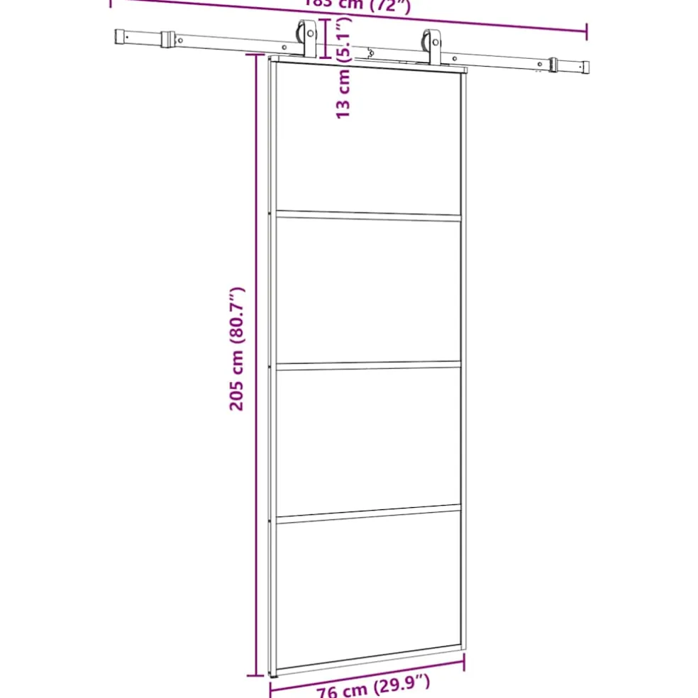 vidaXL Schuifdeur met beslagset 76x205 cm ESG glas zwart