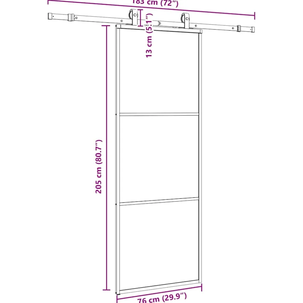 vidaXL Schuifdeur met beslagset 76x205 cm ESG glas zwart