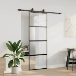 vidaXL Schuifdeur met beslagset 76x205 cm gehard glas zwart