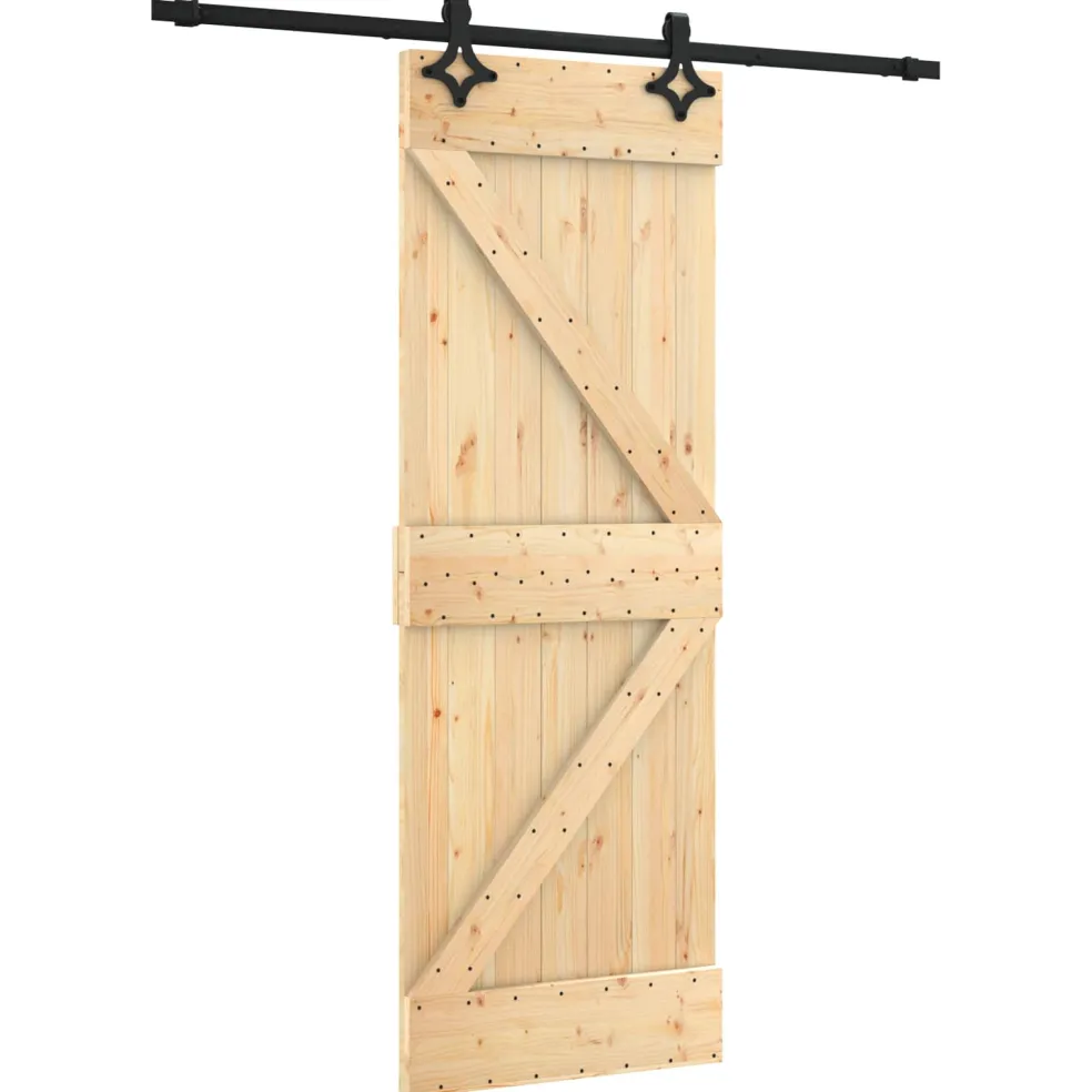 vidaXL Schuifdeur Naturel en Zwart 85 x 210 cm Massief Grenenhout
