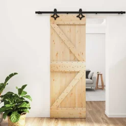 vidaXL Schuifdeur Naturel en Zwart 85 x 210 cm Massief Grenenhout