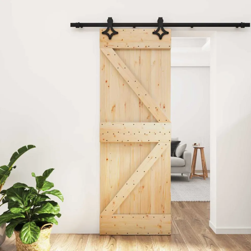 vidaXL Schuifdeur Naturel en Zwart 85 x 210 cm Massief Grenenhout
