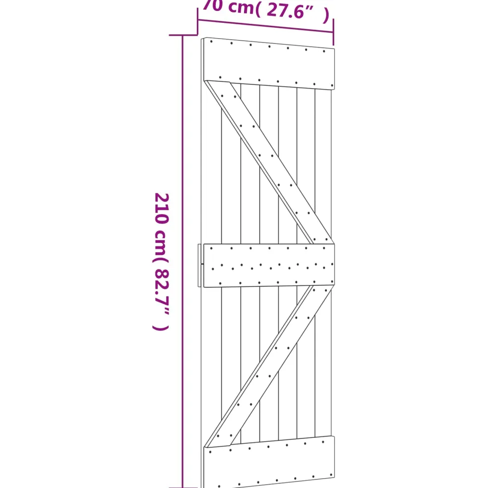 vidaXL Schuifdeur Naturel en Zwart 70 x 210 cm Massief Grenenhout