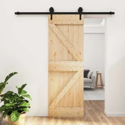 vidaXL Schuifdeur Naturel en Zwart 70 x 210 cm Massief Grenenhout