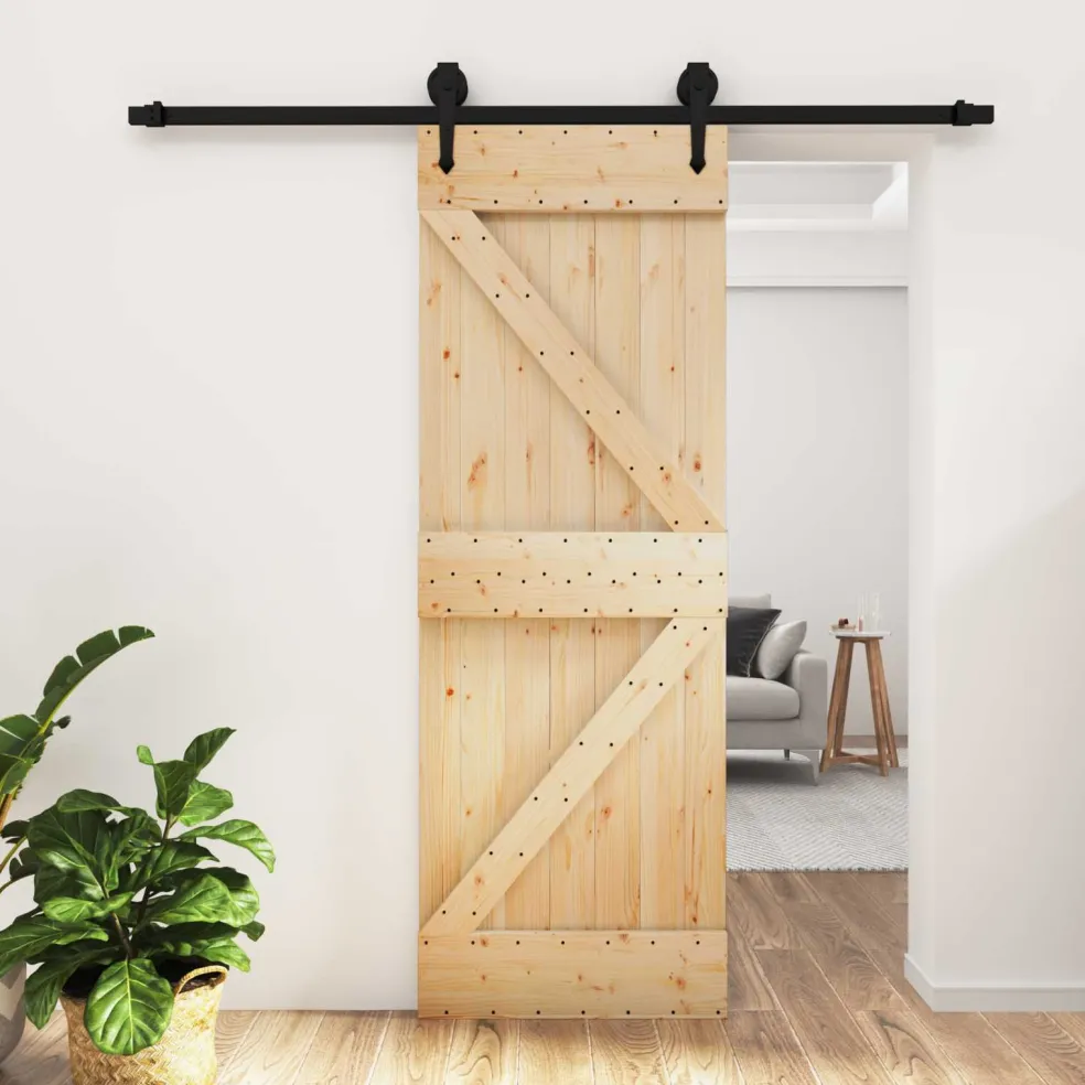 vidaXL Schuifdeur Naturel en Zwart 70 x 210 cm Massief Grenenhout