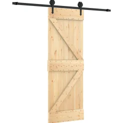vidaXL Schuifdeur Naturel en Zwart 70 x 210 cm Massief Grenenhout