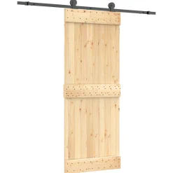 vidaXL Schuifdeur Naturel en Zwart 80 x 210 cm Massief Grenenhout