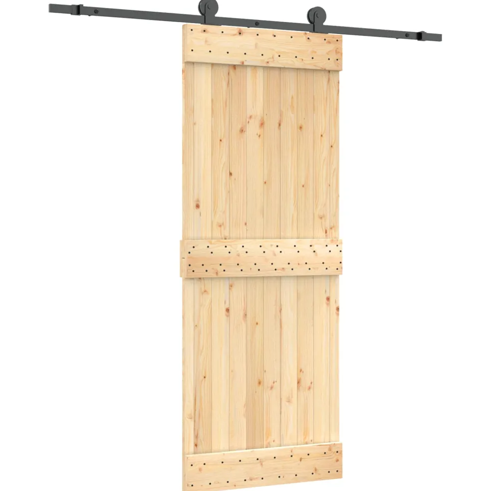 vidaXL Schuifdeur Naturel en Zwart 80 x 210 cm Massief Grenenhout