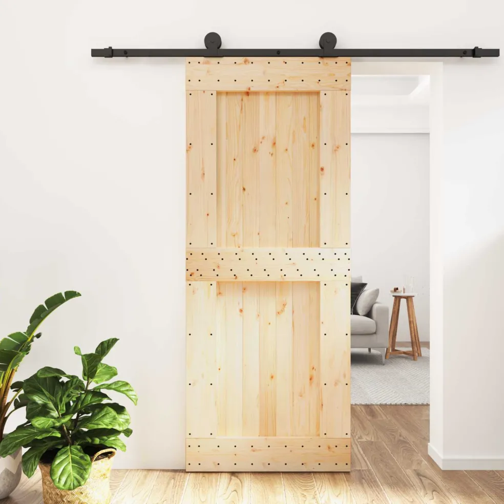 vidaXL Schuifdeur Naturel en Zwart 85 x 210 cm Massief Grenenhout