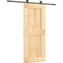 vidaXL Schuifdeur Naturel en Zwart 85 x 210 cm Massief Grenenhout