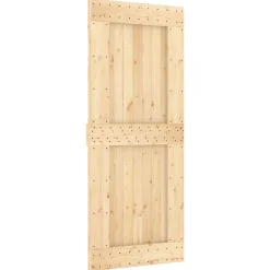 vidaXL Schuifdeur Naturel en Zwart 85 x 210 cm Massief Grenenhout