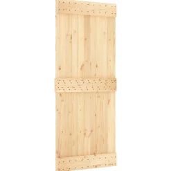 vidaXL Schuifdeur Naturel en Zwart 85 x 210 cm Massief Grenenhout