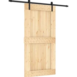 vidaXL Schuifdeur Naturel en Zwart 100 x 210 cm Massief Grenenhout
