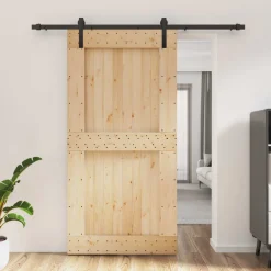 vidaXL Schuifdeur Naturel en Zwart 100 x 210 cm Massief Grenenhout