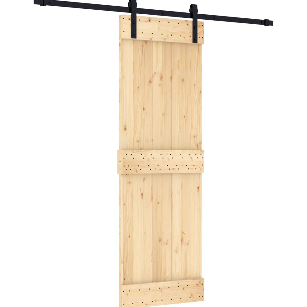 vidaXL Schuifdeur Naturel en Zwart 70 x 210 cm Massief Grenenhout