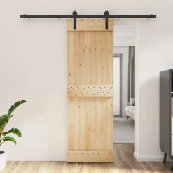 vidaXL Schuifdeur Naturel en Zwart 70 x 210 cm Massief Grenenhout