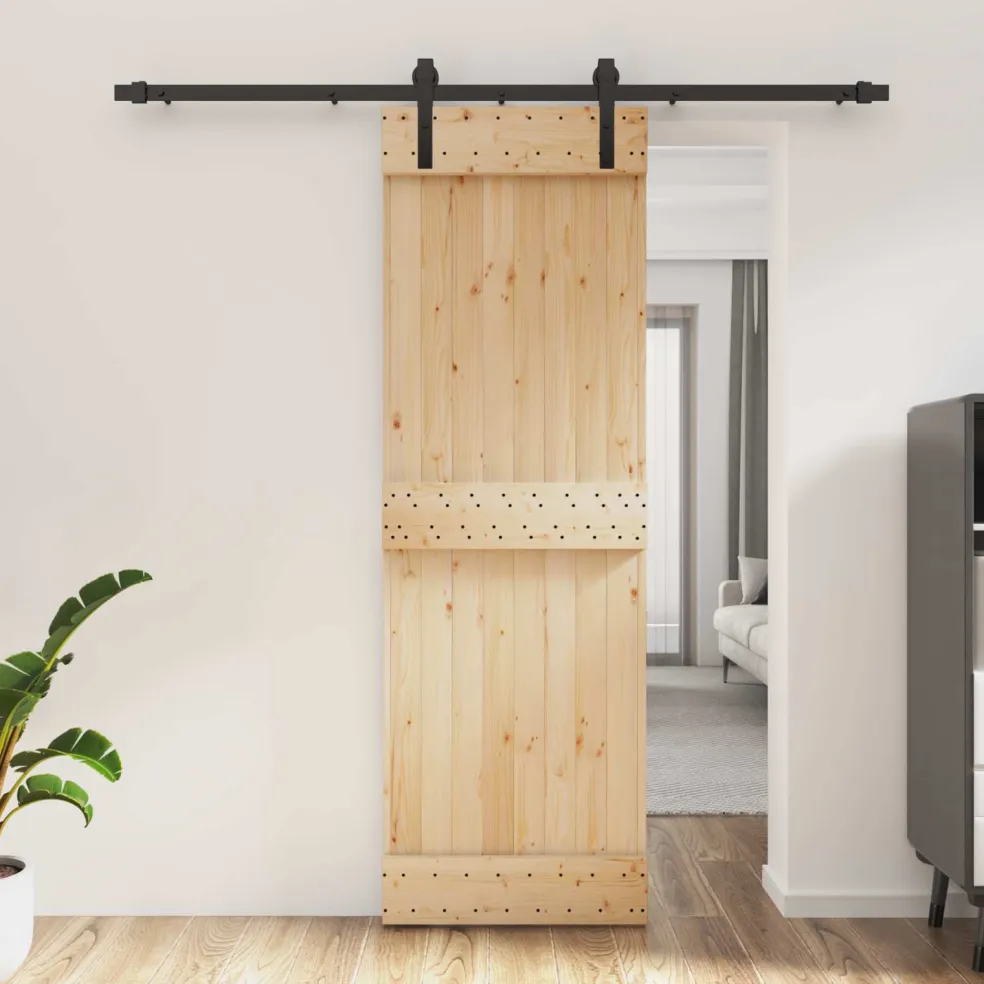 vidaXL Schuifdeur Naturel en Zwart 70 x 210 cm Massief Grenenhout