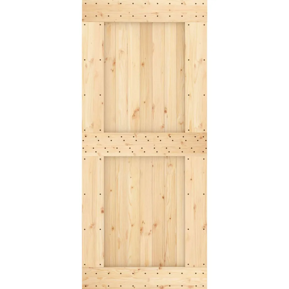 vidaXL Schuifdeur Naturel en Zwart 90 x 210 cm Massief Grenenhout